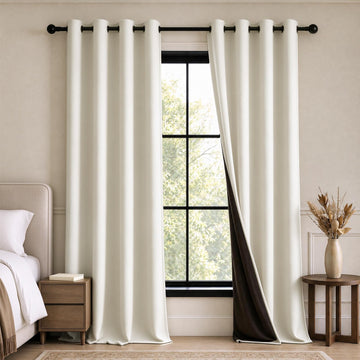 100% Blackout Beige Curtains 63 Inches, 2 Panels