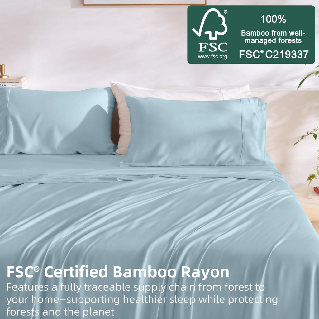 Split King Bamboo Rayon Sheets, Soft Cooling Sheets Stay in Place