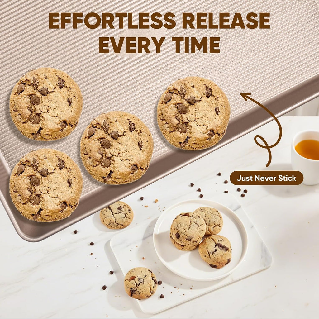 Nonstick Sheet Pan Set of 3, Heavy Duty Cookie Sheets for Oven with Stripe Texture Pattern, 0.6mm Thick