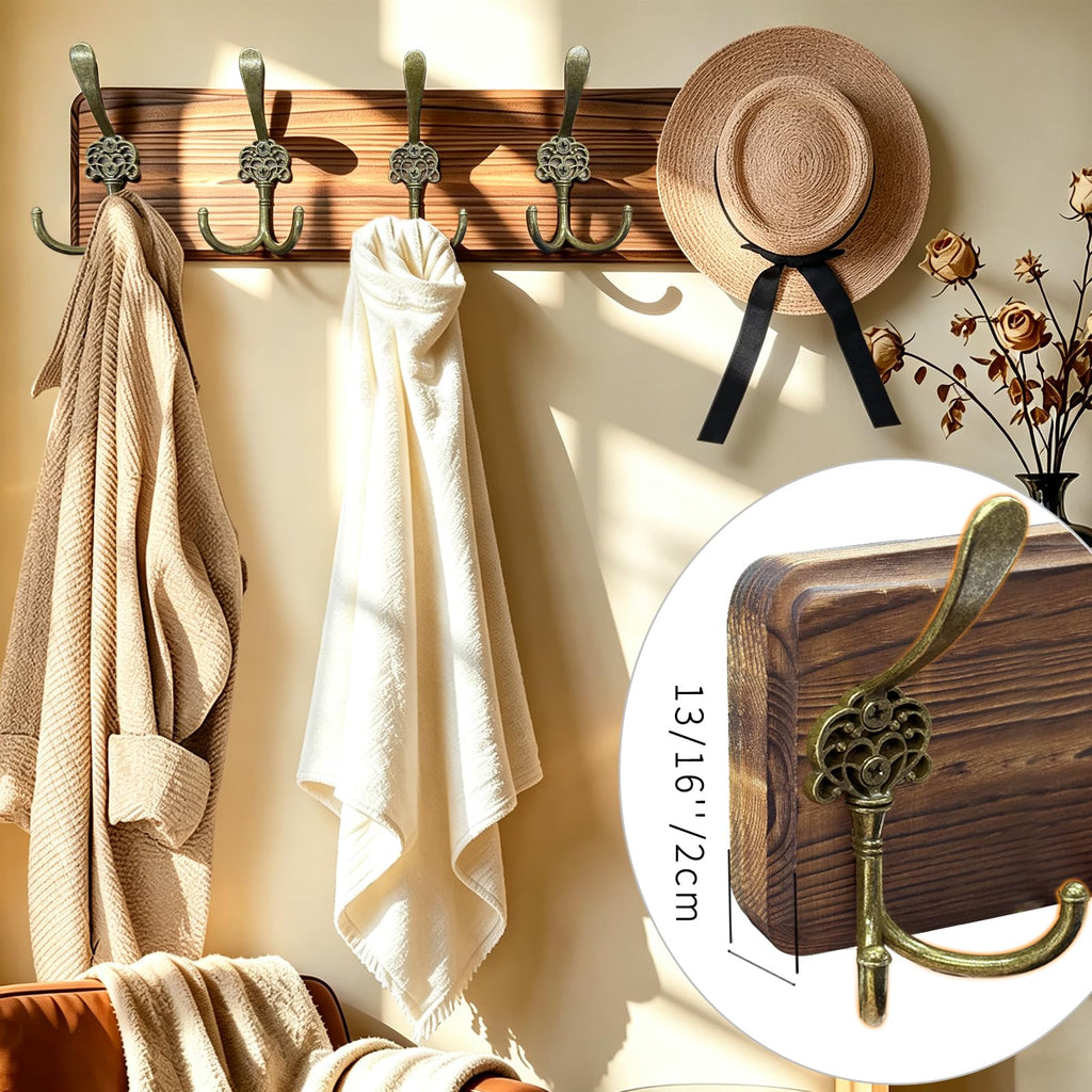 17'' Rustic Coat Rack Wall Mount, 5 Hooks, Solid Wood, Rustic Finish, 50 lb Capacity, Entryway Bedroom Mudroom, Wall