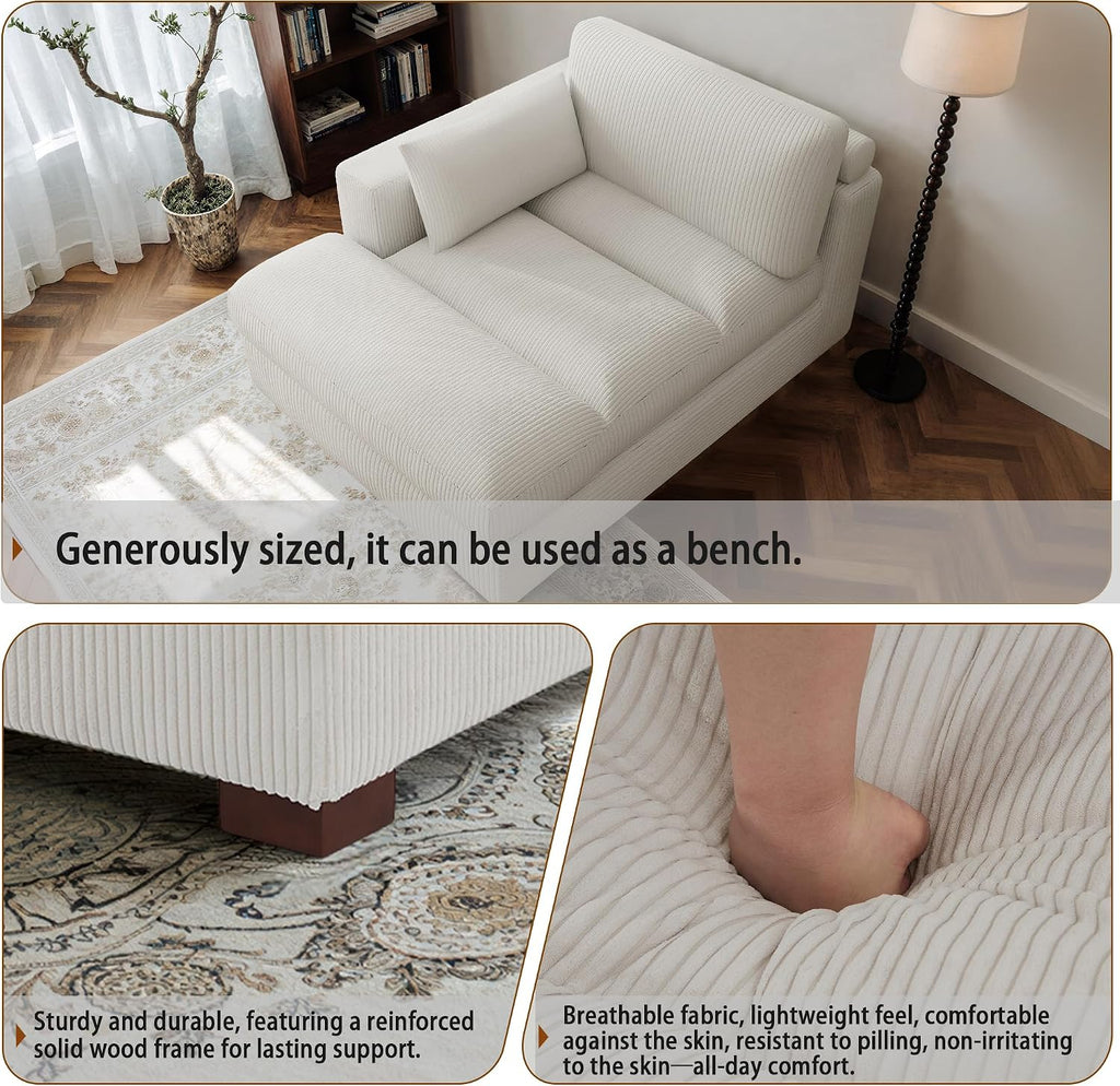 Oversized Chaise Lounge Chair Indoor with Left Armrest, Comfy Upholstered Sofa Bed Recliner Chair , Corduroy Reading