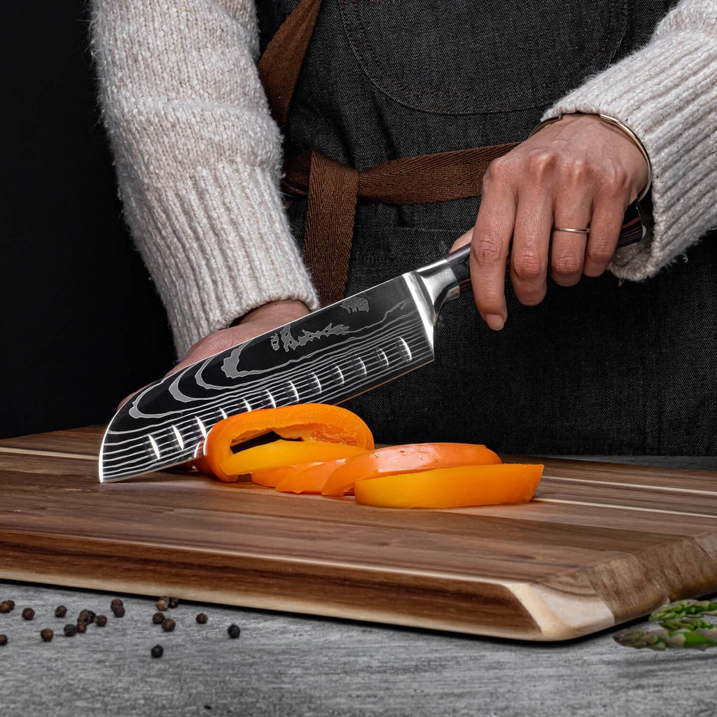 8-piece Premium Japanese Kitchen Knife Set with Laser Damascus Pattern - Imperial Collection - Chef's Knife, Santoku