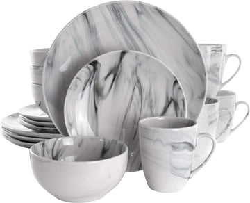 Fine Marble 16 Piece Stoneware Dinnerware Set in Black and White
