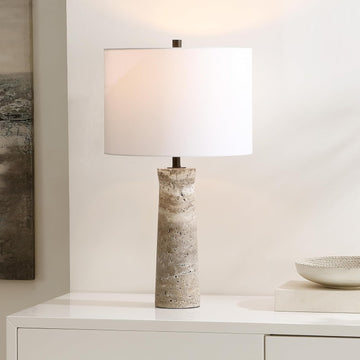 SAFAVIEH Lighting Collection Alana Grey Travertine 25-inch Table Lamp, Desk, Nightstand (LED Bulb In