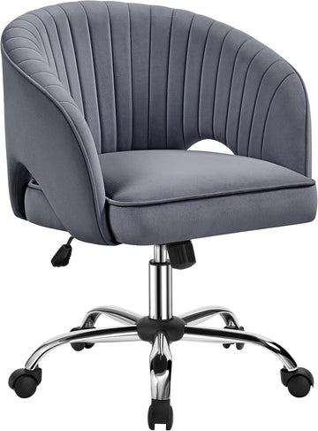 Home Velvet Desk Chair, Upholstered Modern Swivel Chair with Tufted Barrel Back, Rolling Wheels for Office, Study