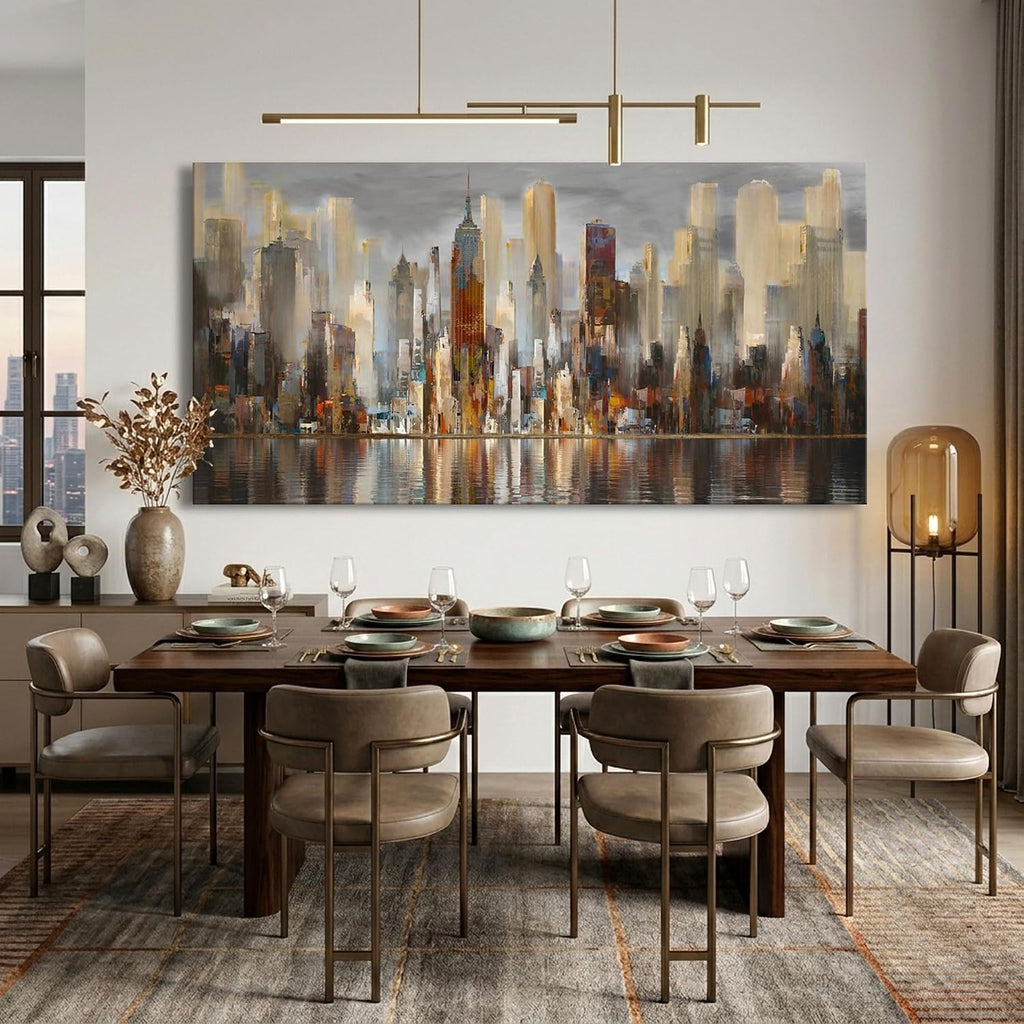 Wall Decorations Framed Large Cityscape New York Wall Decor Canvas Prints Abstract Brown City Theme Paintings Modern