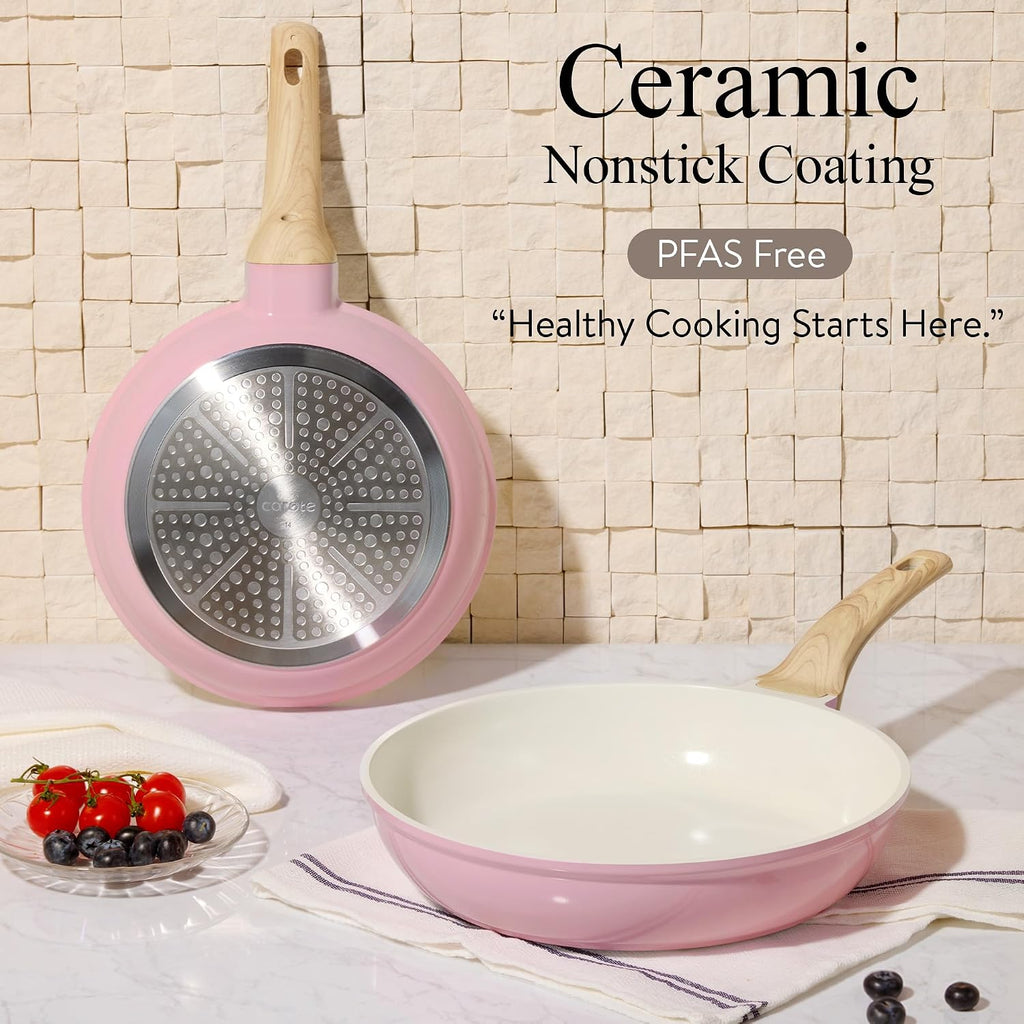 21pcs Ceramic Cookware Set, Pots and Pans Set, Pink | Non-Toxic, Healthy Kitchen set, All-Stovetop Compatible, Easy