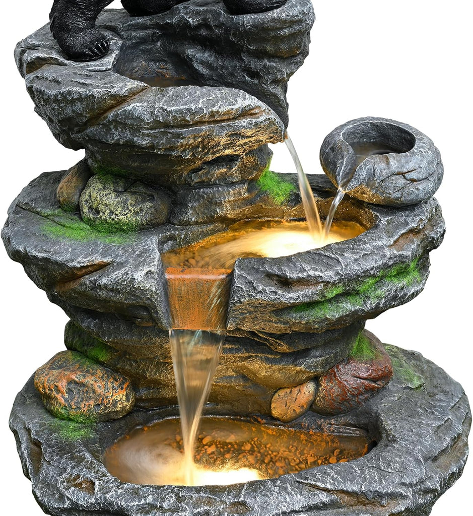 44" Outdoor Fountains and Waterfalls LED - Patio Water Fountains Outdoor for Outdoor Gardens Backyards Lawns Balconies