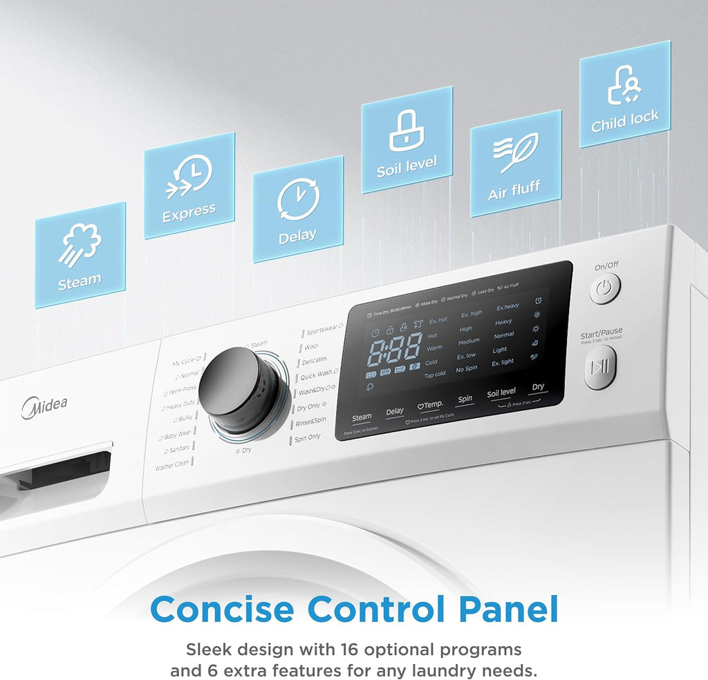 24 Inch All-in-One Front Load Washer Dryer Combo, 2.7 Cu.ft 26lbs Ventless Full-Automatic Washing Machine with Steam