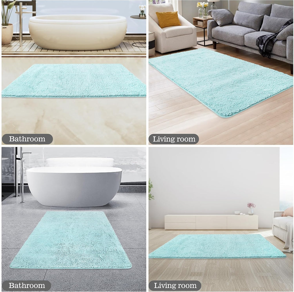 Aqua Bathroom Rug 30"x50",Thick Chenille Bath Mat,Absorbent and Washable Large Bath Rug Non-Slip, Extra Soft Rug
