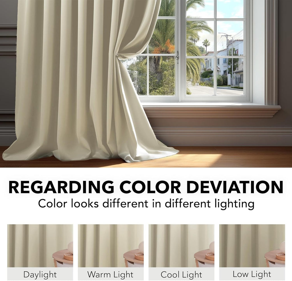 Room Darkening Curtains for Sliding Glass Door, Light Beige Light Filtering Thermal Drapes, Back Tab