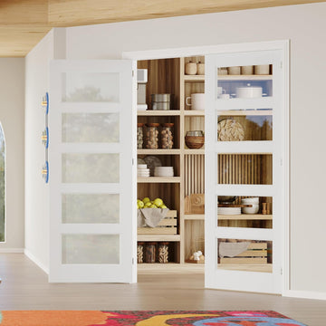French Doors, 60"x80"Interior Double Doors with Jamb & Hardware Kit, 5-Lite Clear Glass, Solid Core MDF for Bedroom