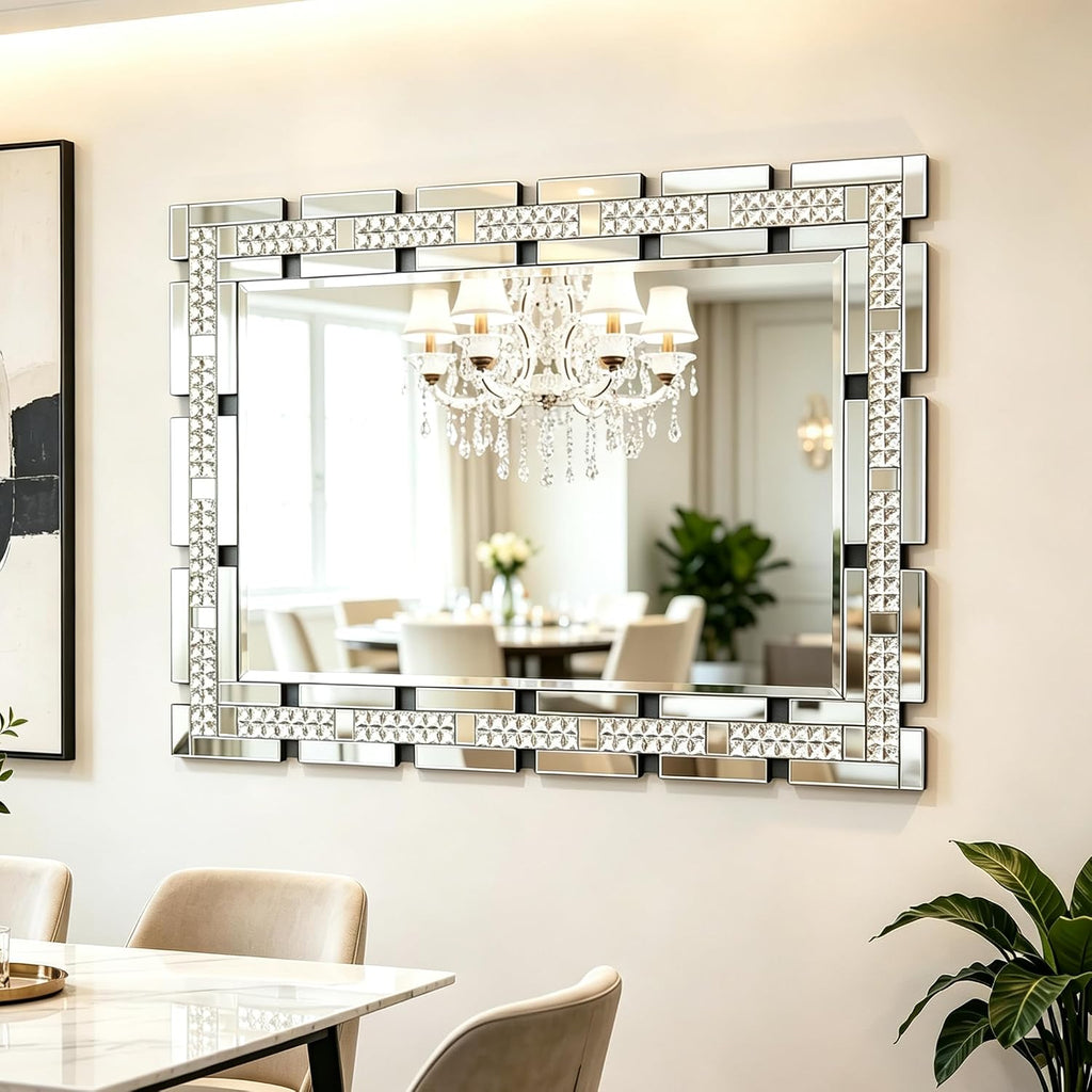 Crystal Decorative Wall Mirror , 36 X 24 Inches Large Mirror for Wall Decor with Beveled Edge, Rectangle Elegant Wall