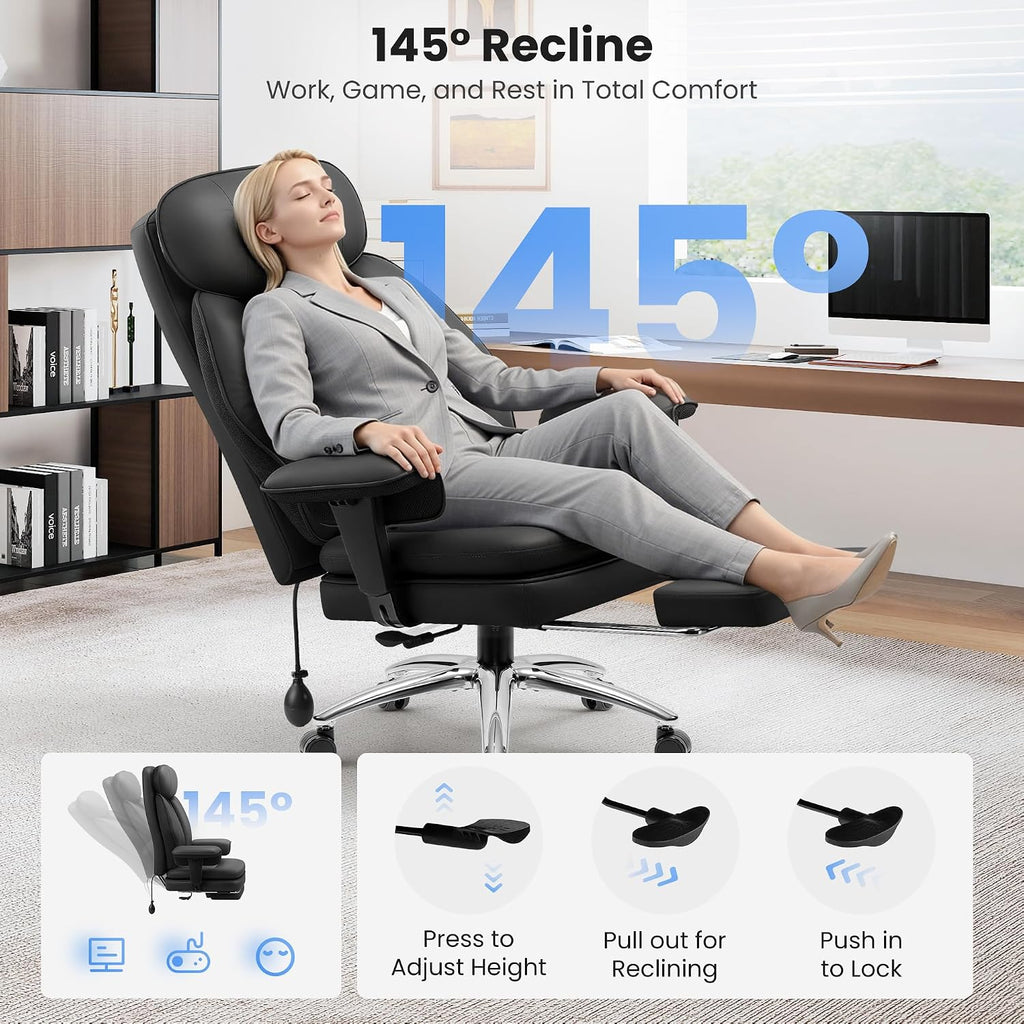 Big and Tall Office Chair with Lumbar Support, Executive Leather Computer Desk Chair, Heavy Duty Comfortable Gaming