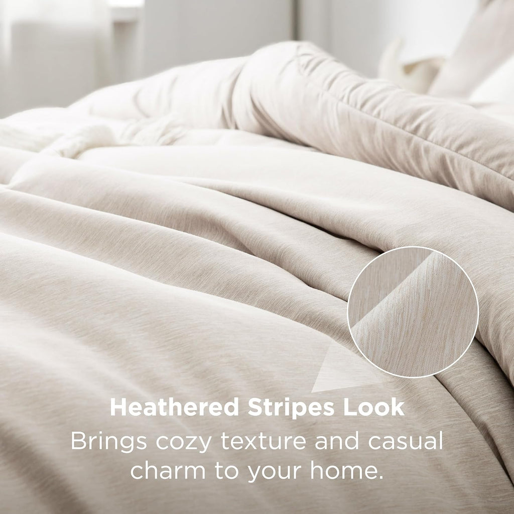 Comforter Set - Beige Soft Bedding for All Seasons, Cationic Dyed Bed Set, 3 Pieces