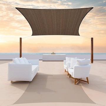 12' x 20' Brown Sun Shade Sail Rectangle Canopy Fabric Cloth Screen, Water Permeable & UV Block UPF50, Heavy Duty