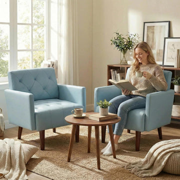 Faux Leather Accent Chair Modern PU Armchair, Retro Tufted Upholstered Arm Chair, Comfy Leather Club Chair Single