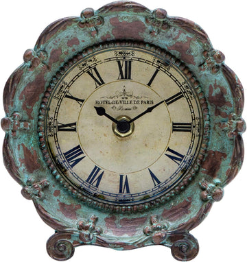 HOME Table Top Clock, Vintage French Decorative Pewter Analog Desk Clock Battery Operated for Living Room Decor
