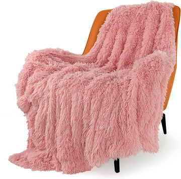 Faux Fur Throw Blanket,Super Soft Fuzzy Blanket,Fluffy Blankets and Throws for Women,50x60 Inches,Pink