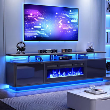 80" Fireplace TV Stand for Living Room, 36" Electric Fireplace with Adjustable Flames & Double LED Lights, Remote