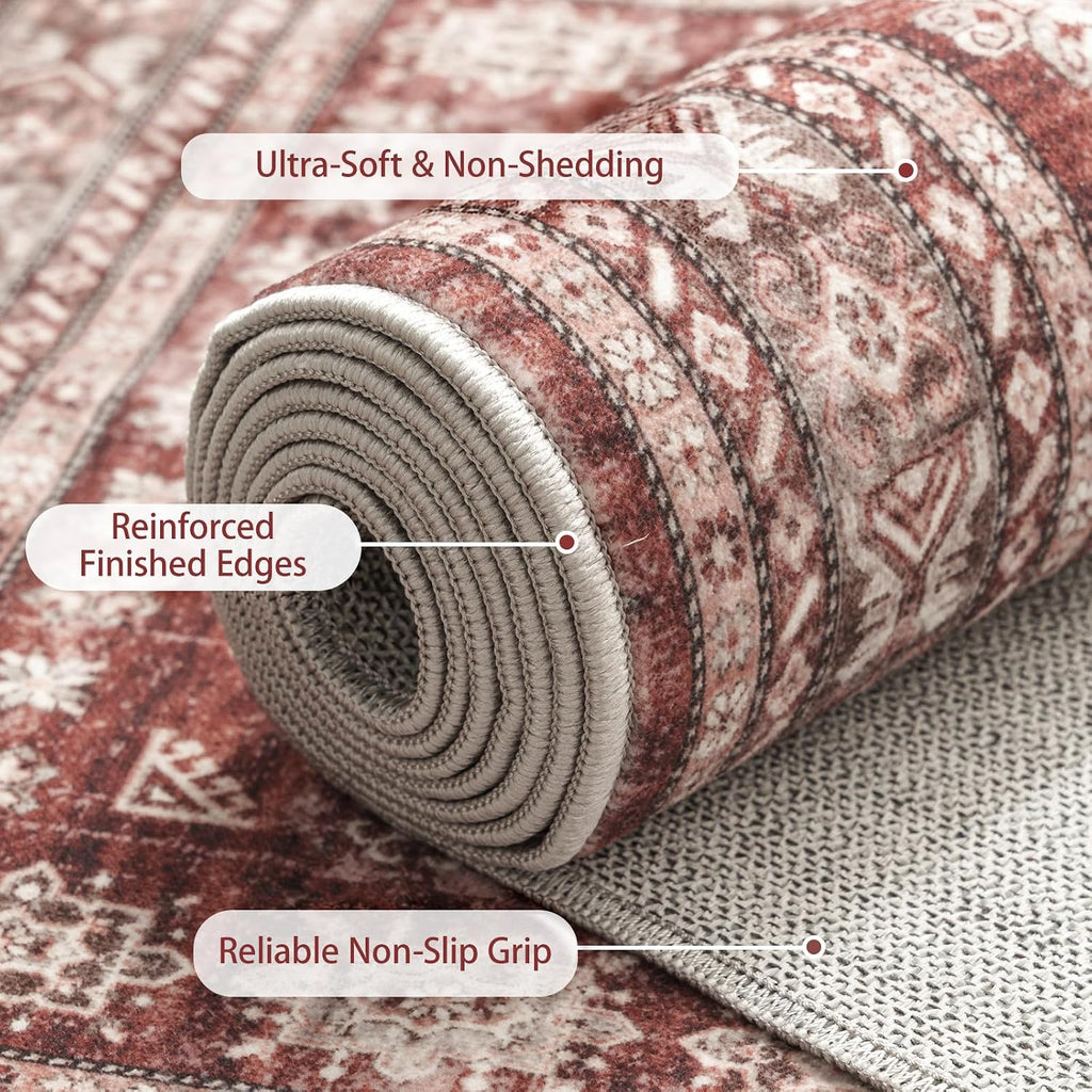 3x5 Area Rug Washable Non Slip, Entry, Bedside, Burgundy