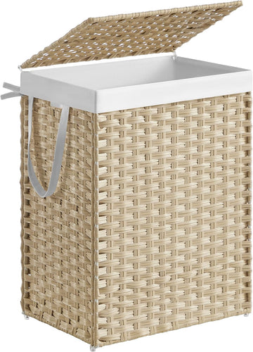 Laundry Hamper with Lid, 23.8 Gallon (90L) Synthetic Rattan Clothes Laundry Basket with Lid and Handles, Foldable