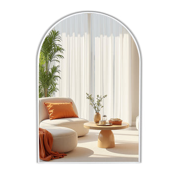 White Arch Bathroom Wall Mirror,24 x 36 Inch Arched Vanity Modern Mirror