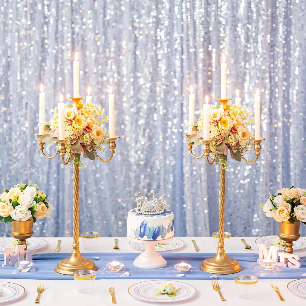 Gold 5 Arm Floor Candelabra - 28" Metal Spiral Candle Holder, Antique Candle Opera Centerpiece Stand for Events
