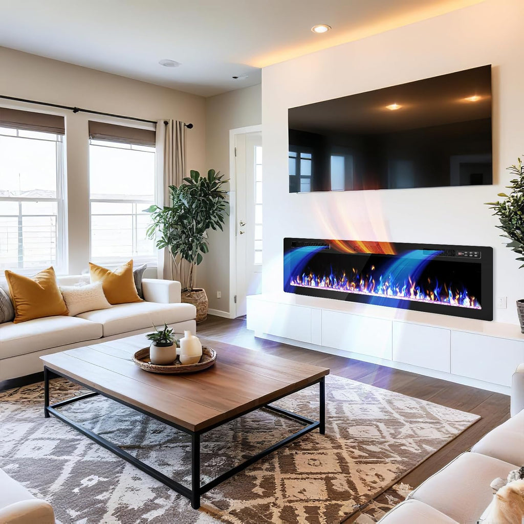 72 Inch Electric Fireplace, Ultra-Thin Fire Places Electric Fireplace Inserts Recessed and Wall Mounted with Remote