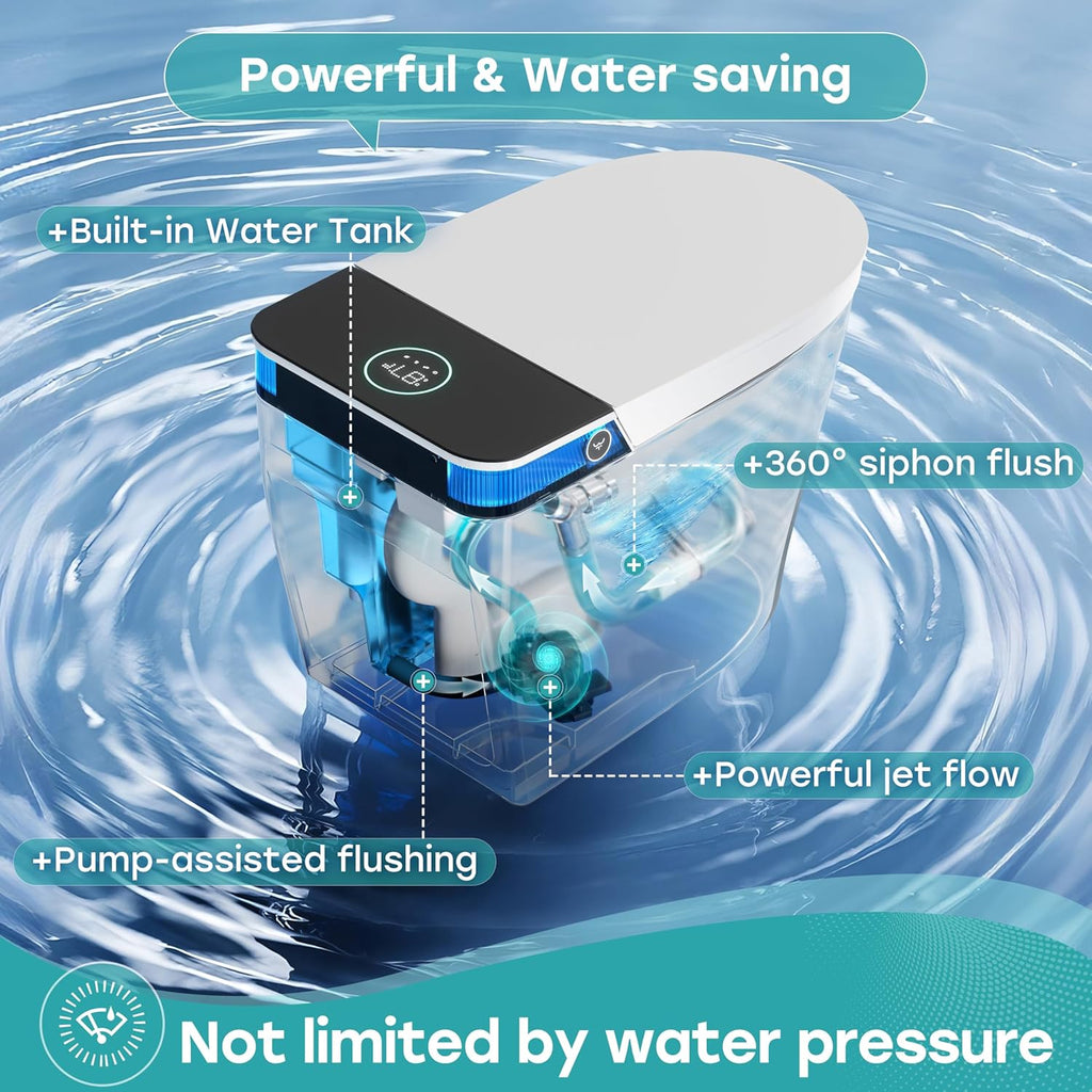 T38 Artistic Smart Toilet, Bidet Toilet with Powerful Flush, Auto Open/Close Lid, Instant Warm Water