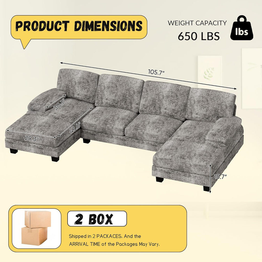 Sectional Couches for Living Room, U Shaped Couch with Chenille Fabric