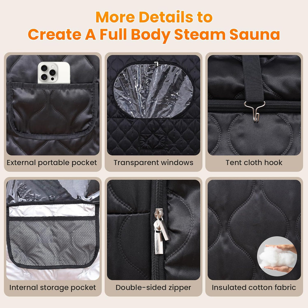 Portable Sauna for Home, Upgraded Personal Steam Sauna Box with 3L 1300W Steamer, Folding Chair