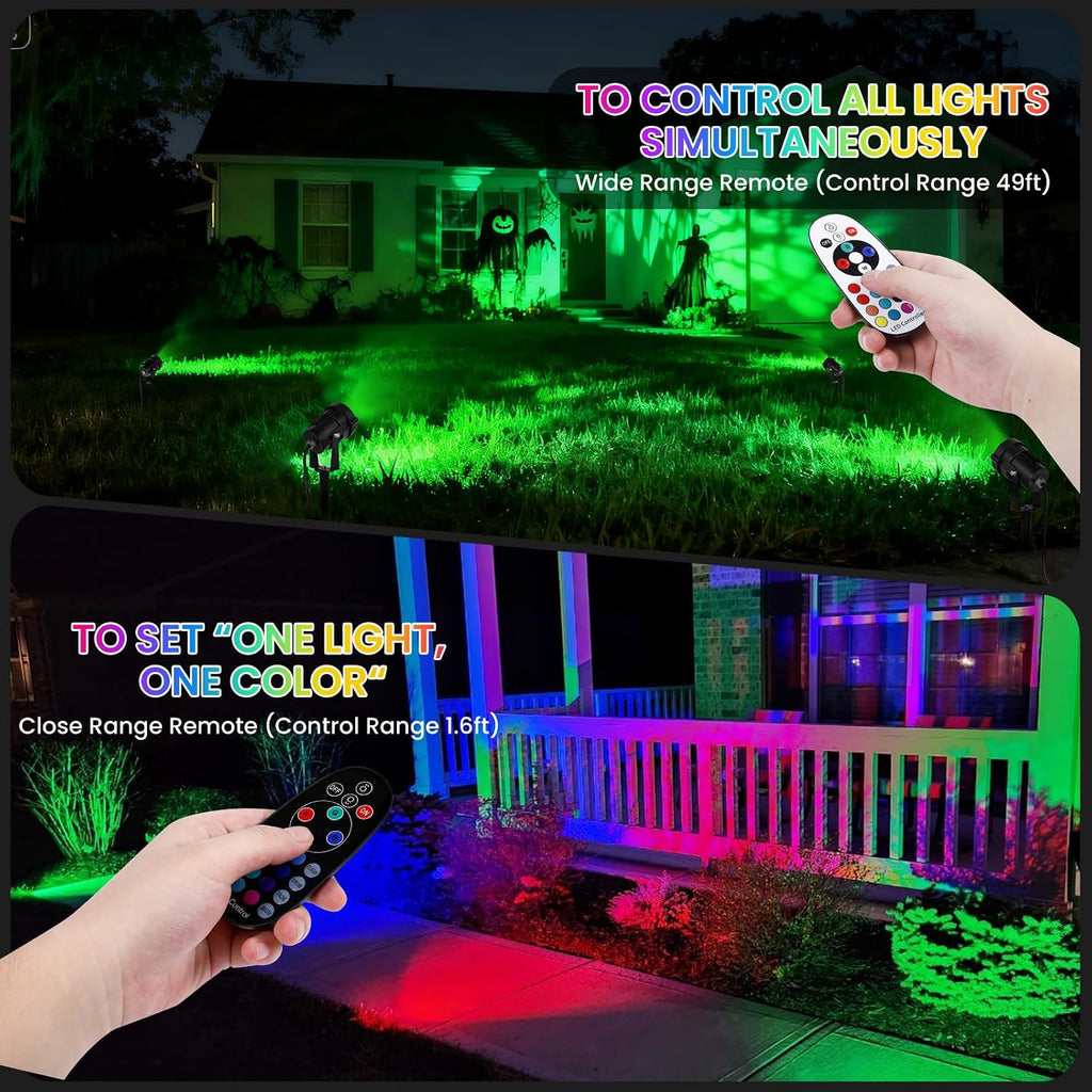Multicolor Spotlight Outdoor: 16 Color Changing Landscape Lighting with Remotes 120V Plug in Waterproof Holiday LED