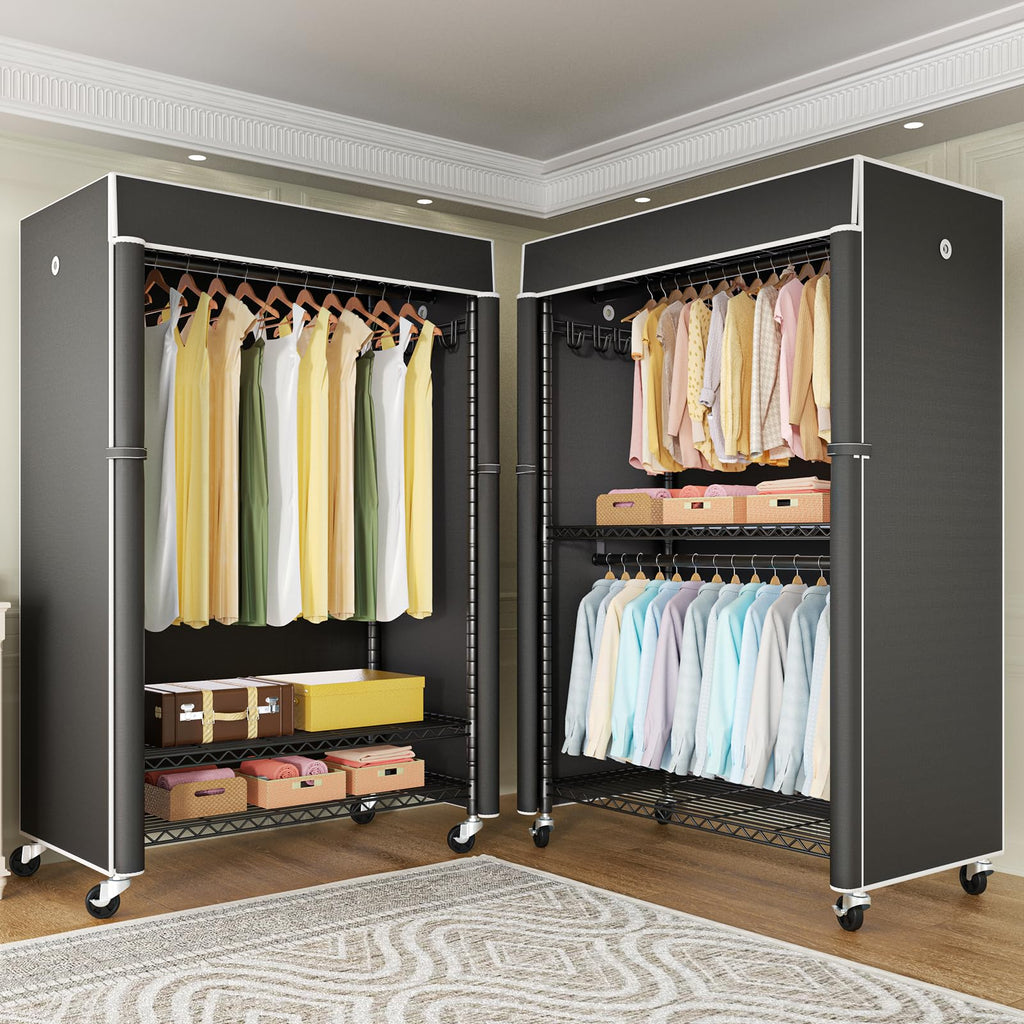 Black Clothing Rack with Black Cover, P1C Plus Rolling Closet