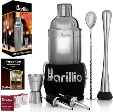 Mixology Bartender Kit - Stainless Steel Travel Cocktail Shaker Set with Bag - Bar Tools Set with Martini - Set of 8