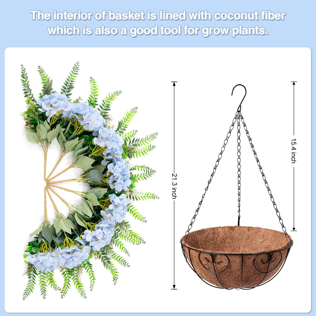 Artificial Blue Hydrangea Flowers with Hanging Basket Decor