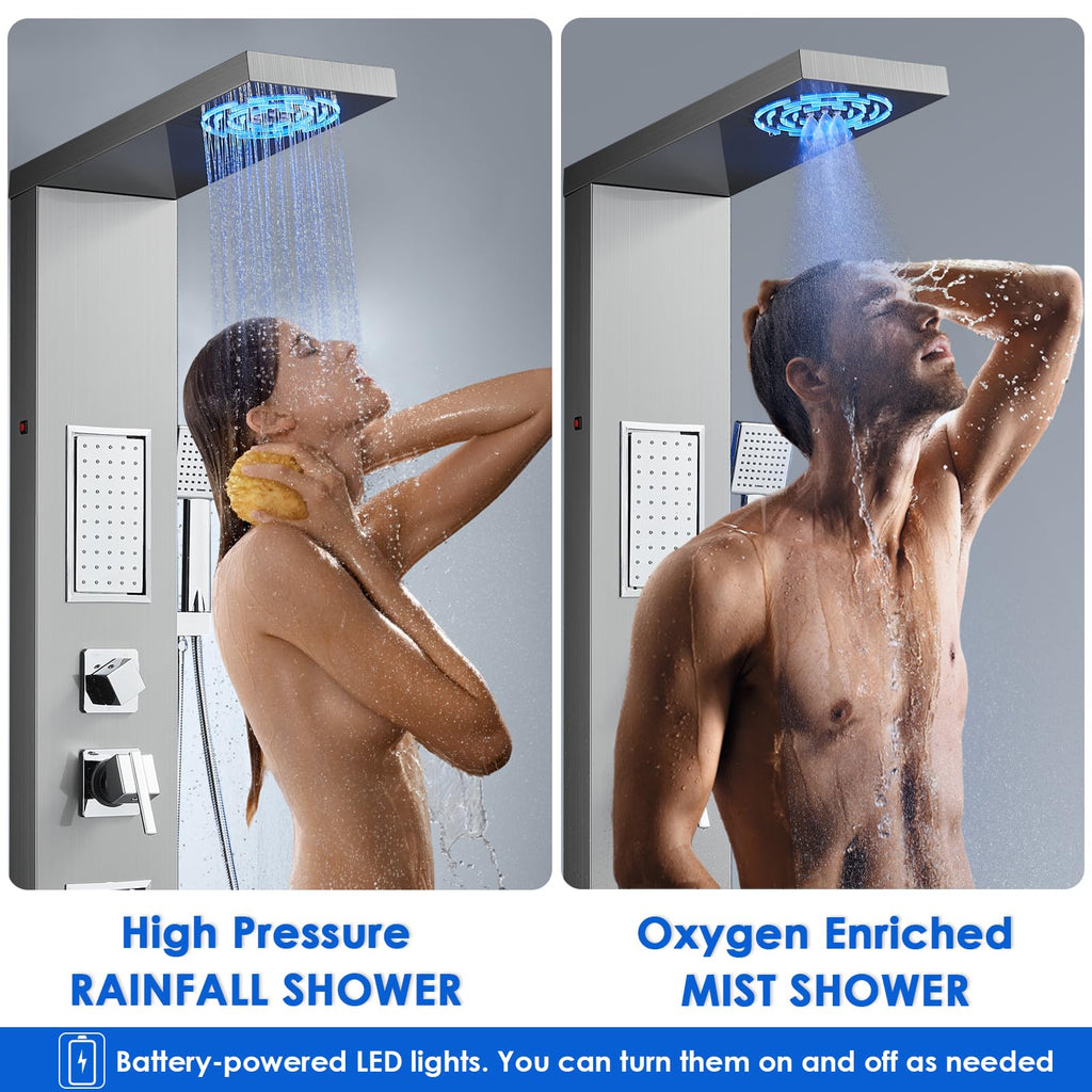 LED Shower Panel Tower System With Lights, 5 Shower Modes, Brushed