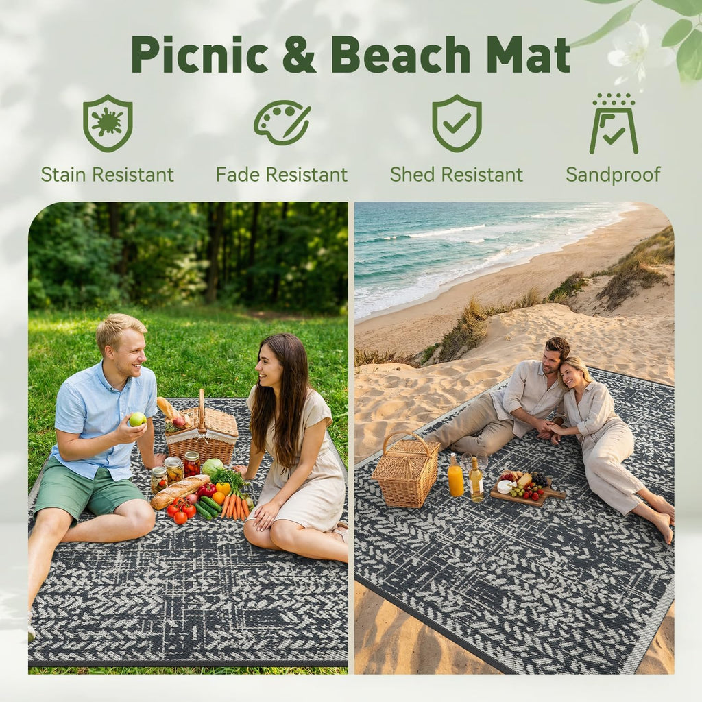 Outdoor Rug 9x12 Waterproof-Patio Rug Mat Outdoor RV Camping Picnic Beach Mat Plastic Straw Rugs Out
