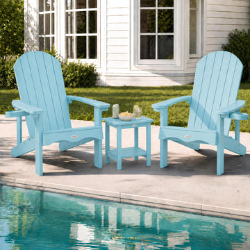 Adirondack Chair Set of 2 with Double Layer Side Table, HDPE Outdoor Patio Chairs, All Weather Plastic with Cup