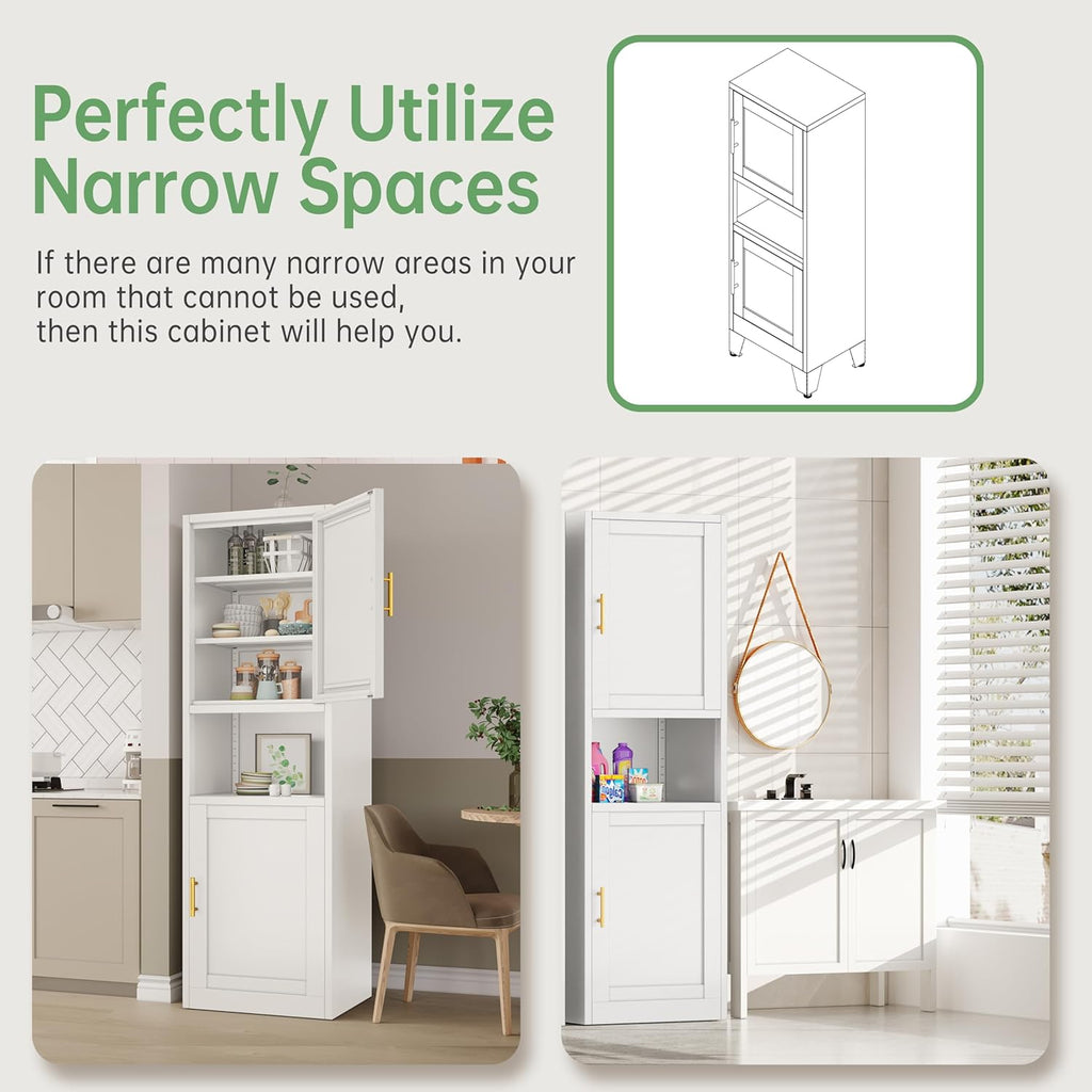 Tall Narrow Storage Cabinet 66.93" H Tall Bathroom Cabinet Metal Pantry Cabinets, 4 Adjustable Shelves , Dinning Room