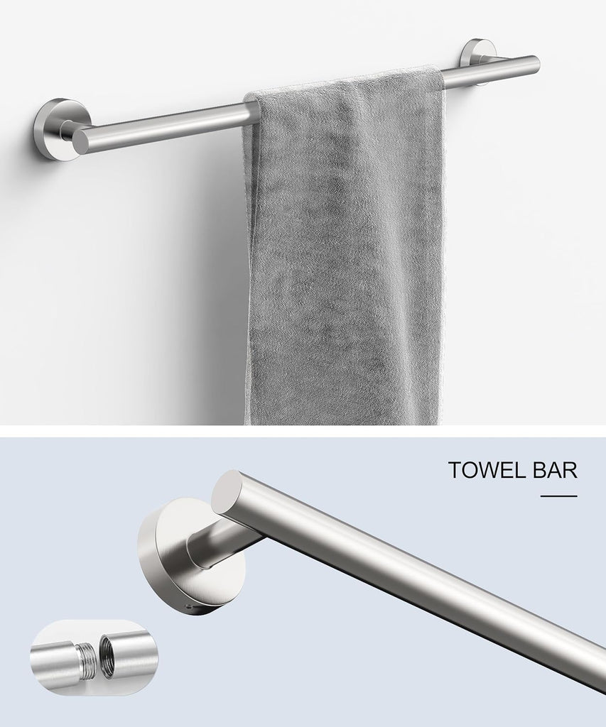 Brushed Nickel Bathroom Hardware Accessories Set 5 Pcs | SUS304 Stainless Steel 26 Inch Hand Towel Bar Toilet Paper