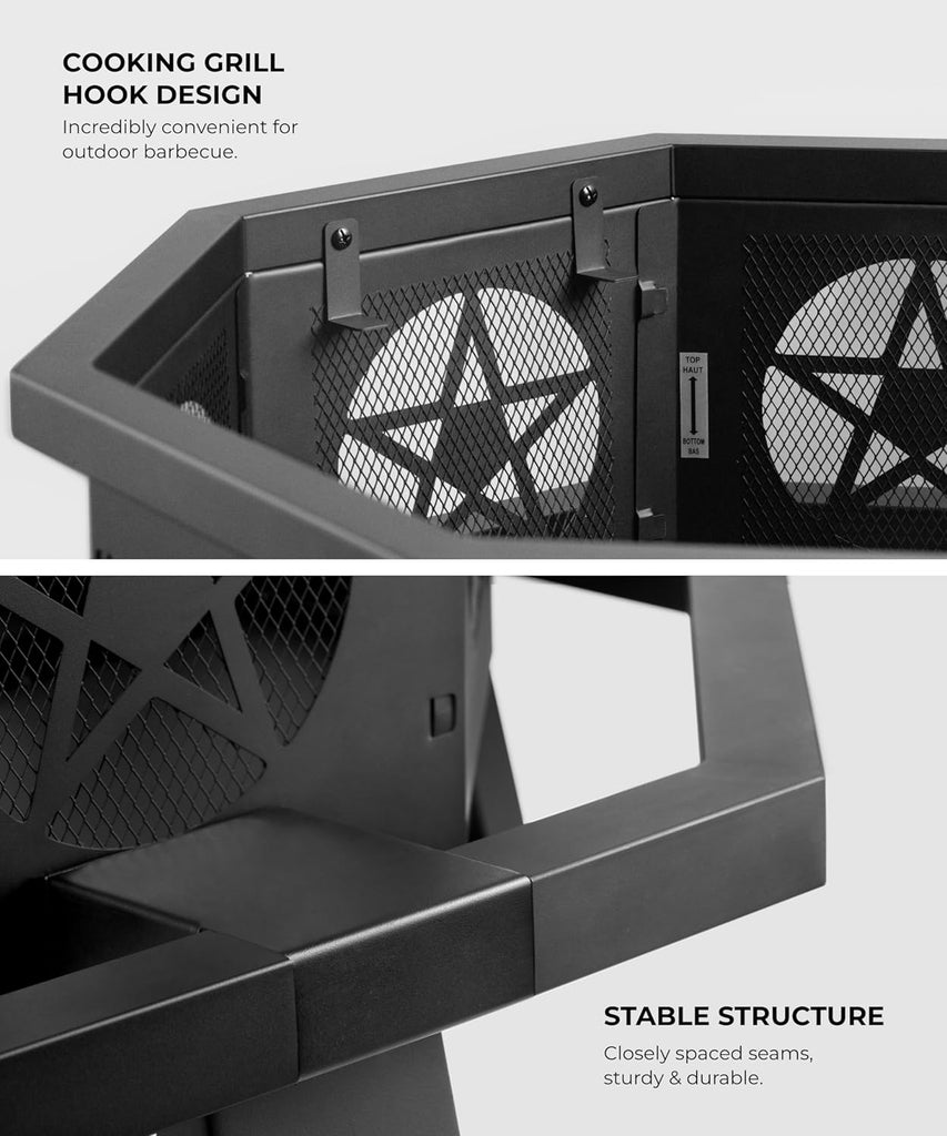 35 inch Fire Pit, Outdoor Fire Pit Wood Burning Fire Pits with Cooking Grill