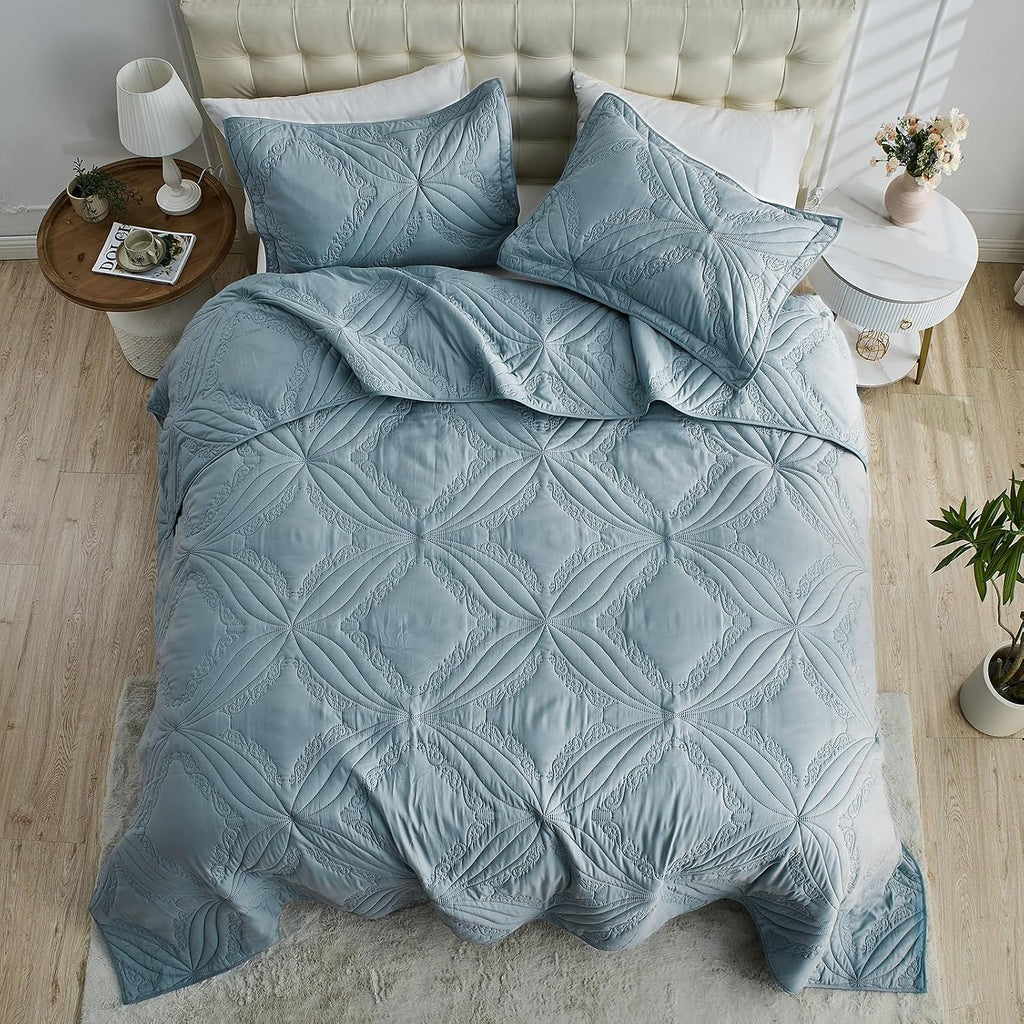 Oversized King Bedspreads 128x120 for Tall King or Cal King Bed Ultrasonic Quilted Coverlet Set 3 Piece Include 1