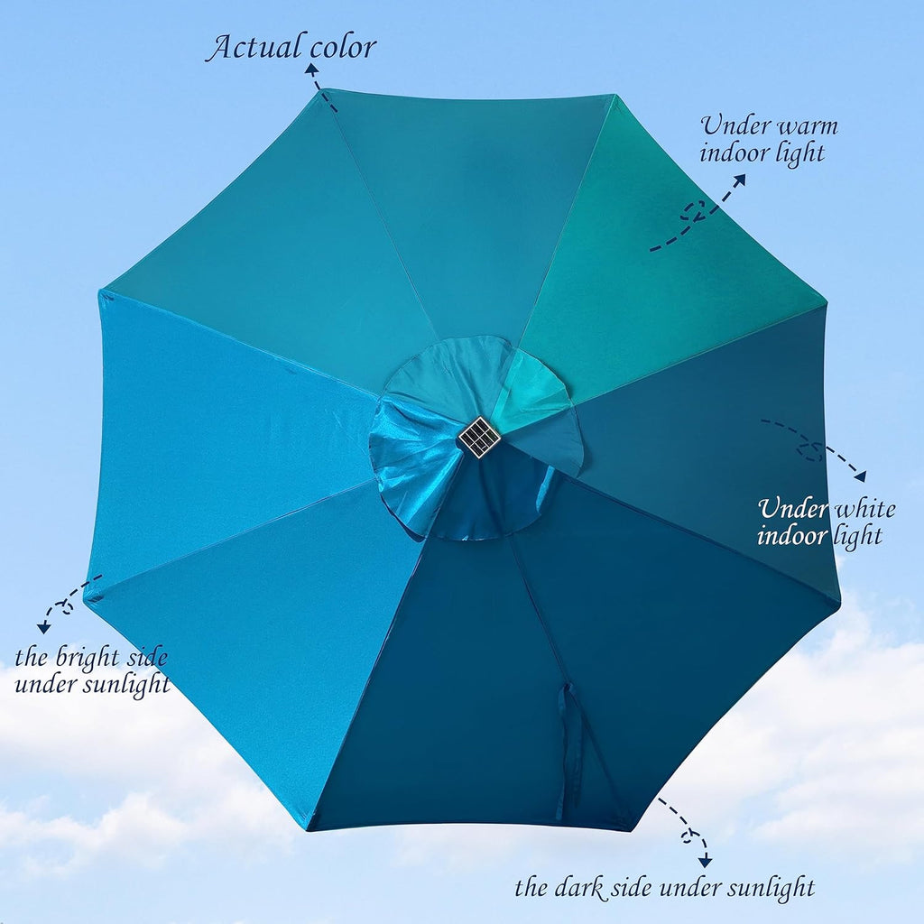 9 ft Solar Umbrella 32 LED Lighted Patio Umbrella Table Market Umbrella with Tilt and Crank Outdoor Umbrella Pool and -