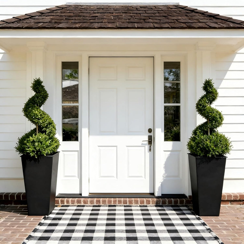 27 Inch Tall Planters Set of 2, Black Outdoor Planters | Weather resistant design with drainage hole and rubber plug