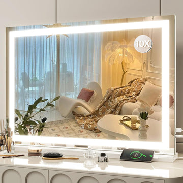 Vanity Mirror with Lights 32"x22", Lighted Makeup Mirror, Large Vanity Mirror, Touch Sensor with 3-Color Lighting, USB