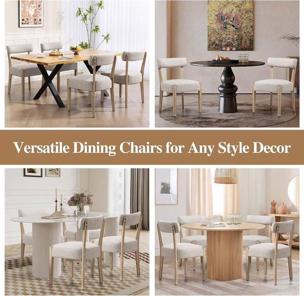 Dining Chairs Set of 4,Mid Century Modern Dining Chair Set - Linen Upholstered Low Back Kitchen & Dining Room Chairs