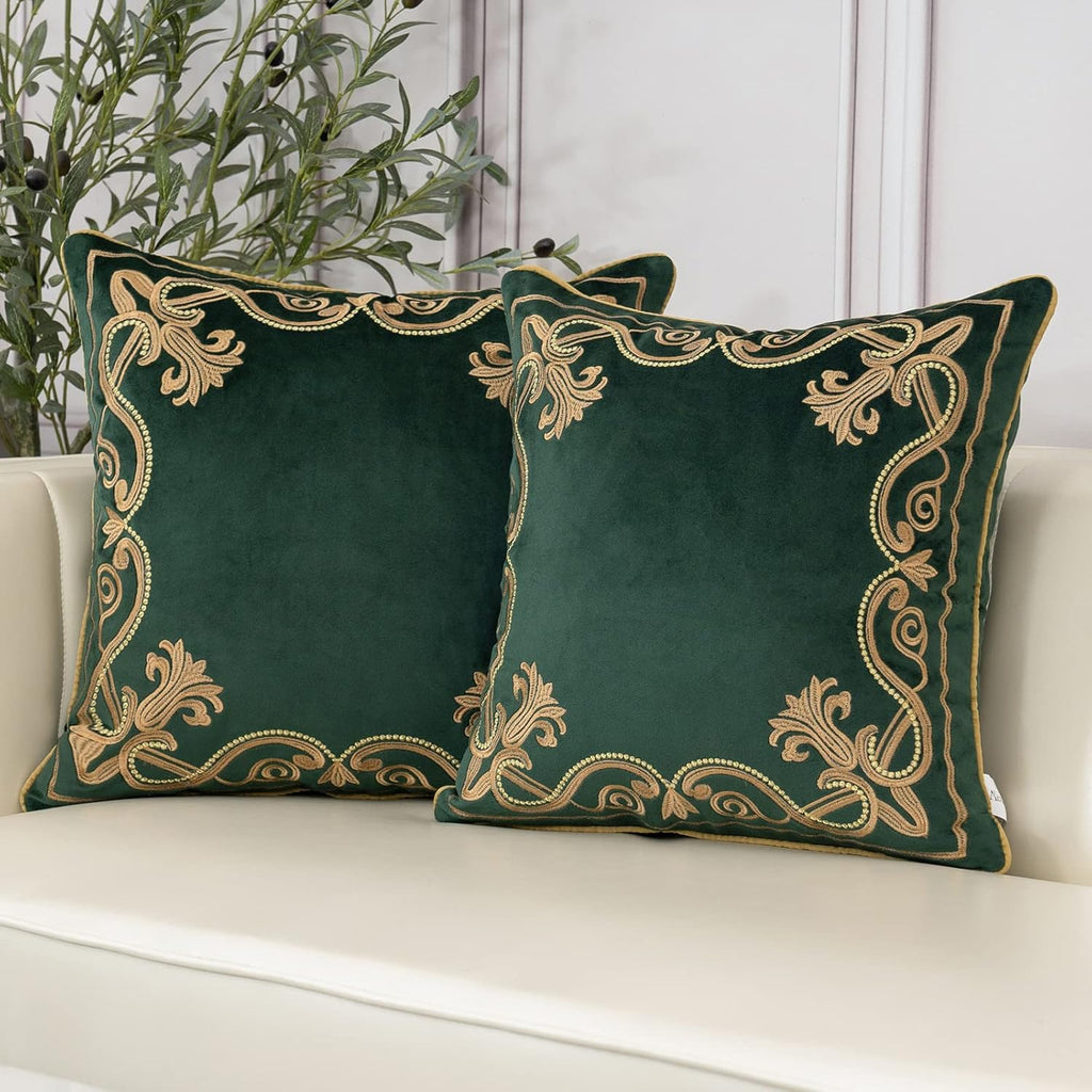 European Luxury Velvet Throw Pillow Cover 18 x 18 Inch, Embroidery Floral Pillow Cover Home Decor Pillowcase, Dark