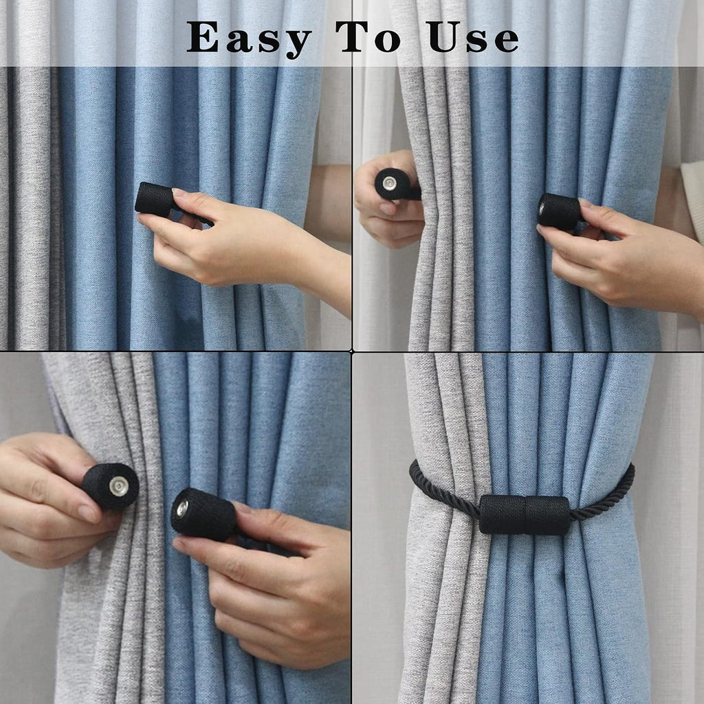4 Pack Strong Magnetic Curtain Tiebacks Outdoor Elegant Decorative Tie Backs Modern Rope Tiebacks for Drapes Window
