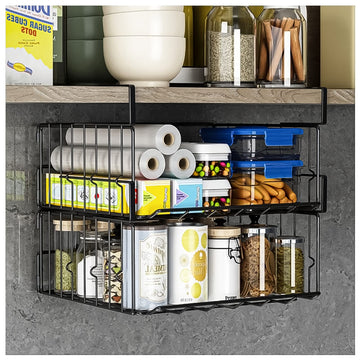 Under Shelf Basket Storage 2Pack - 11.8in Metal Under Cabinet Shelf, Hanging Wire Basket Shelves, Undershelf Storage